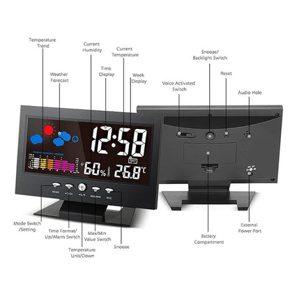 Digitaalinen LED Lämpötila Kosteusmonitori Sääennuste LED-pöydän herätyskello