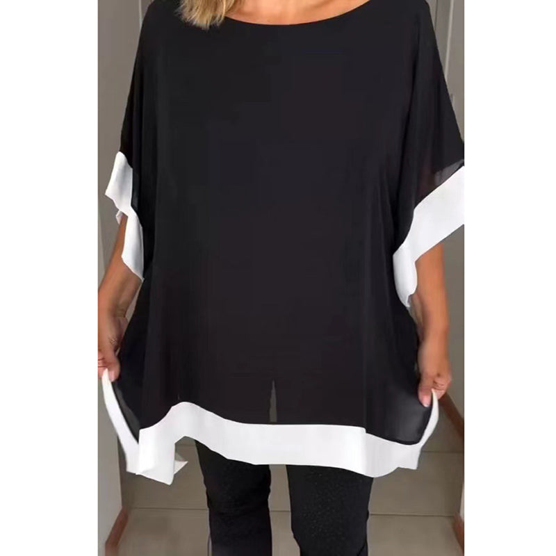 🔥Hot Sale 49% OFF🔥Women's Loose Batwing Sleeve Color Block T-Shirt