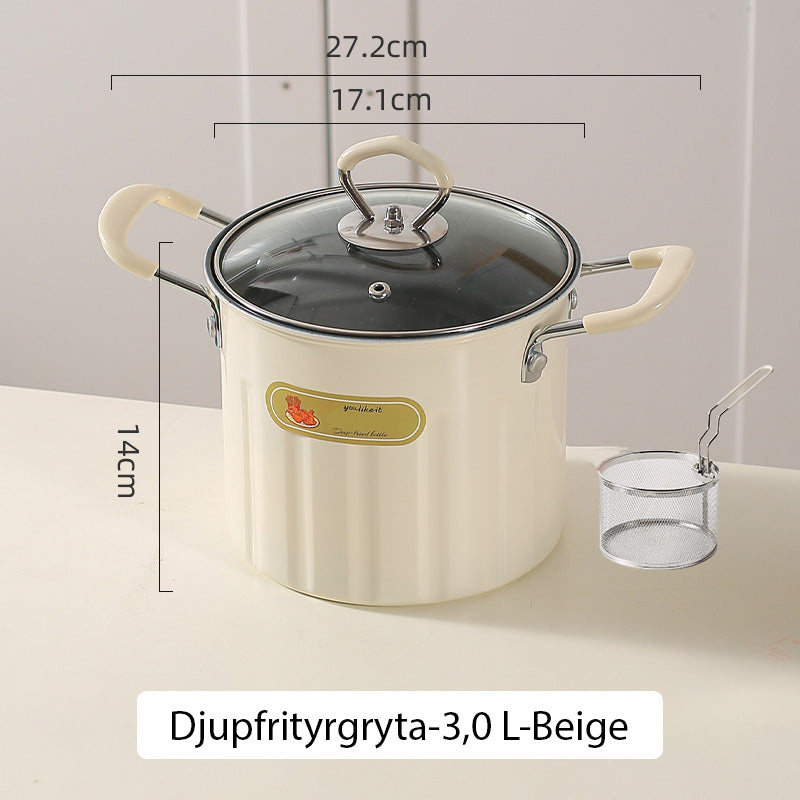 Monikäyttöinen friteerauskone ja rasvasäiliö, jossa on siivilä