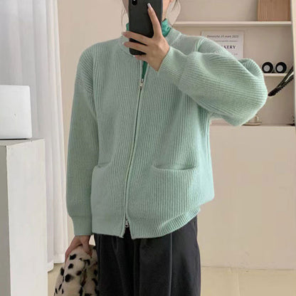 Naisten neulottu pyöreä kaula Double Zip takki