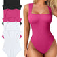 Seksikäs ribbed strappy neliön kaula hihaton vatsa valvonta Tank Topit Bodysuits🩱🩱