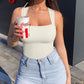 Seksikäs ribbed strappy neliön kaula hihaton vatsa valvonta Tank Topit Bodysuits🩱🩱
