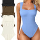 Seksikäs ribbed strappy neliön kaula hihaton vatsa valvonta Tank Topit Bodysuits🩱🩱