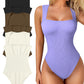 Seksikäs ribbed strappy neliön kaula hihaton vatsa valvonta Tank Topit Bodysuits🩱🩱