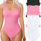 Seksikäs ribbed strappy neliön kaula hihaton vatsa valvonta Tank Topit Bodysuits🩱🩱