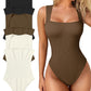 Seksikäs ribbed strappy neliön kaula hihaton vatsa valvonta Tank Topit Bodysuits🩱🩱