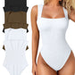 Seksikäs ribbed strappy neliön kaula hihaton vatsa valvonta Tank Topit Bodysuits🩱🩱