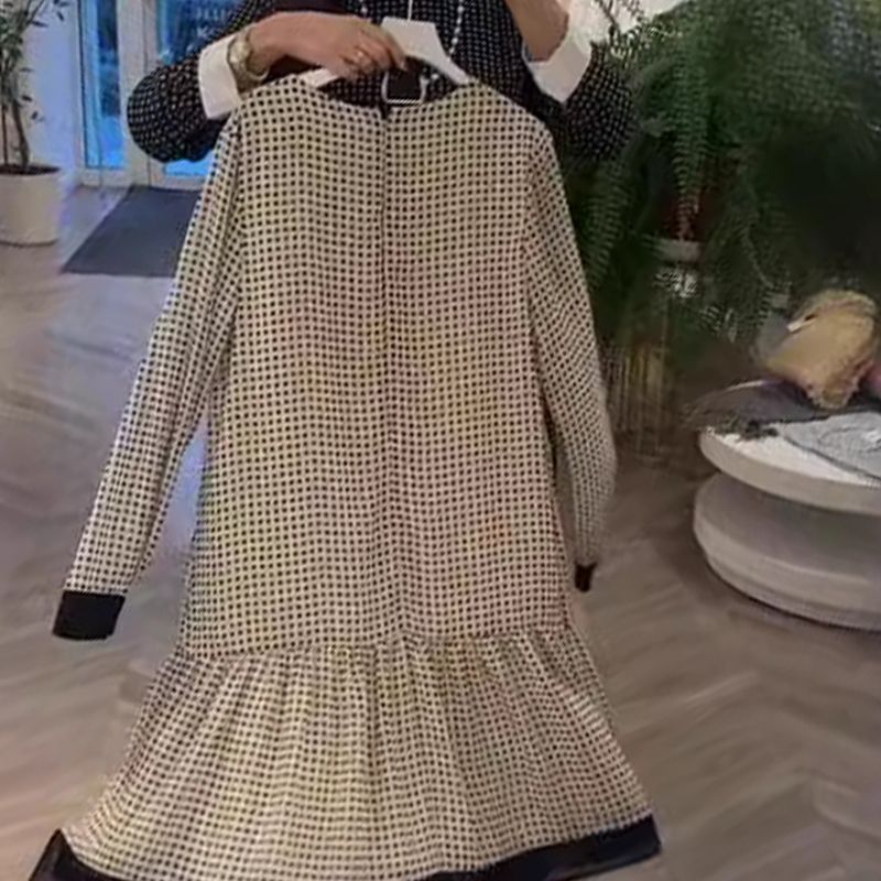 💃Naisten Elegantti Pyöreä kaula-aukkoinen pitkähihainen Polka Dot Mekko