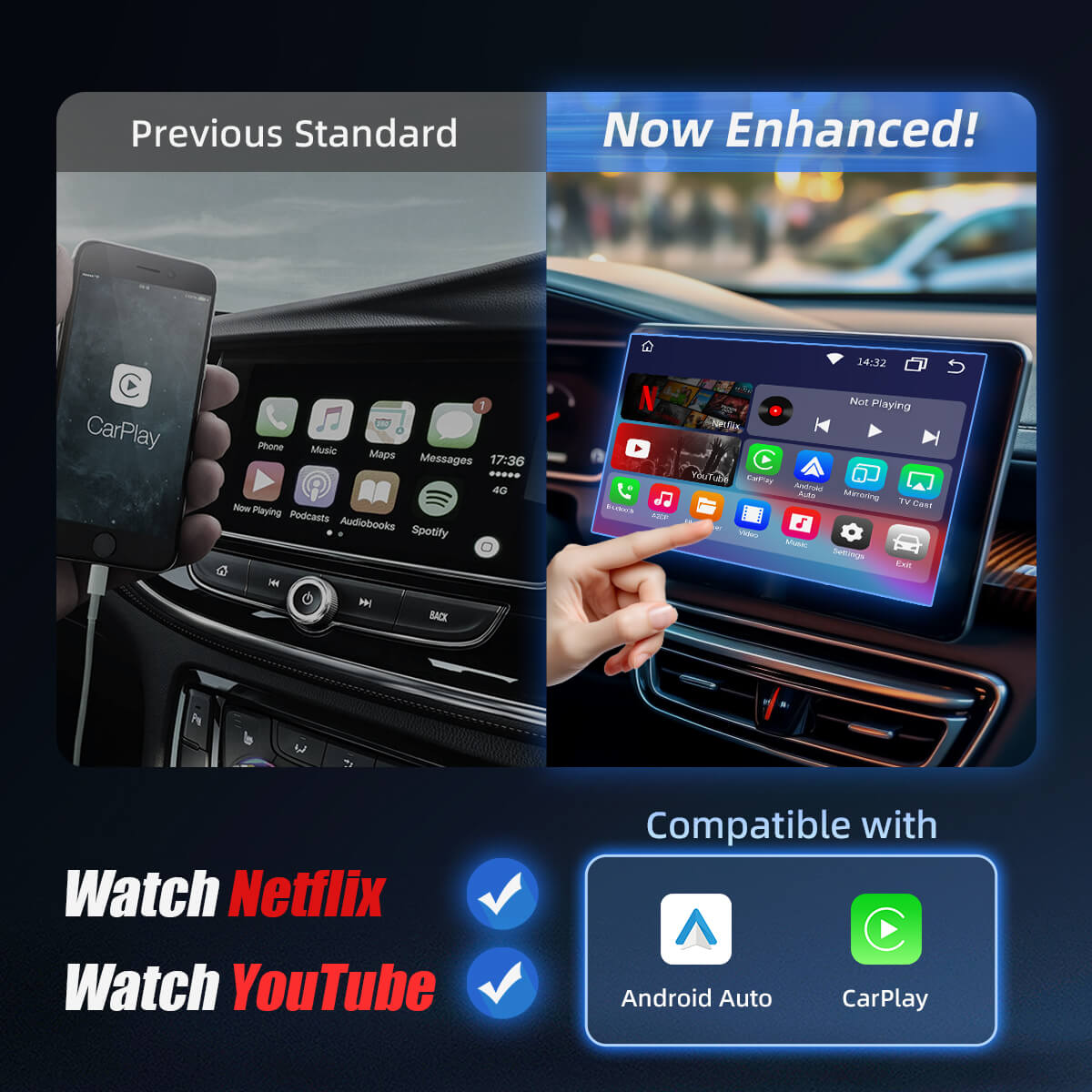 Langaton Car Play Android auto & Youtube Netflix -sovitin