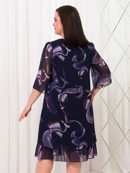 Elegantit painetut röyhelöhelmaiset sifonkimekot