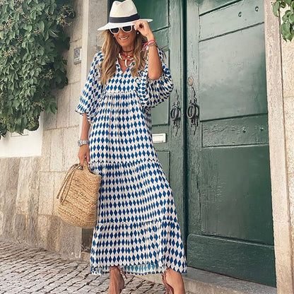 Naisten elegantti boho-mekko puhvihihoilla ja kukkaprintillä