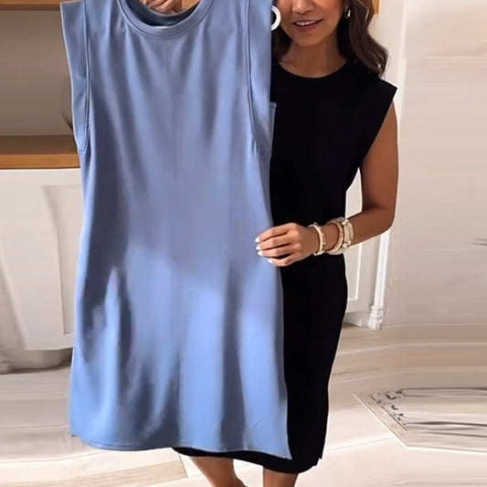 Pyöreäkauluksinen Väljä Halkiollinen Midi Mekko Taskuilla Naisille