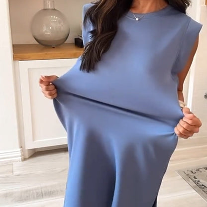 Pyöreäkauluksinen Väljä Halkiollinen Midi Mekko Taskuilla Naisille