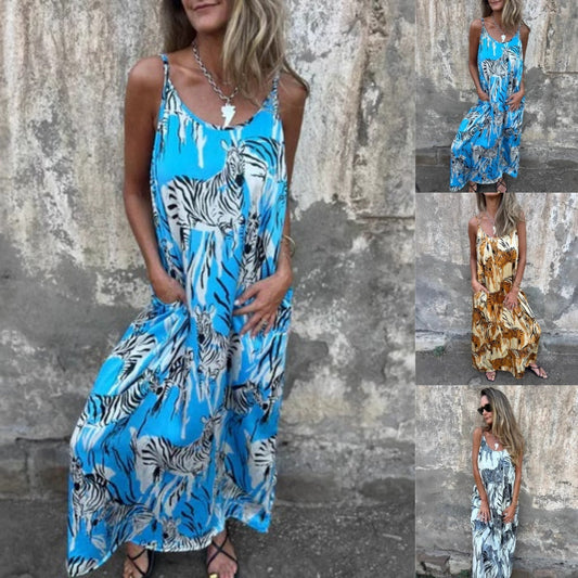 Naisten Printattu Spagettiolkaiminen Selkäaukollinen Mekko