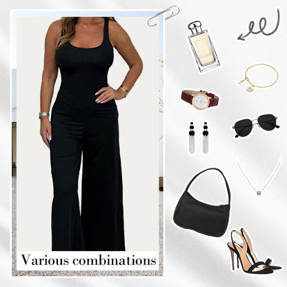 Naisten seksikäs U kaula selkärangaton leveä jalka Jumpsuit