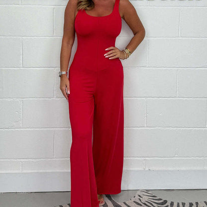 Naisten seksikäs U kaula selkärangaton leveä jalka Jumpsuit