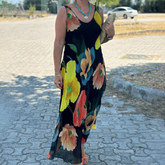 Elegantti pehmeä olkaimeton kukallinen liikkuva mekko