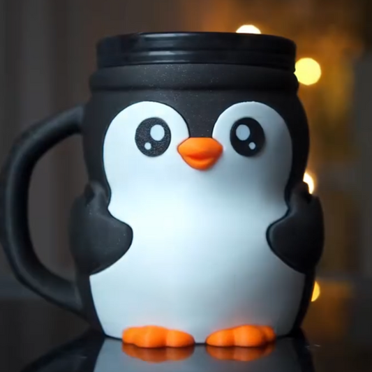 Söpö pingviini jäätelöpikarin pidike