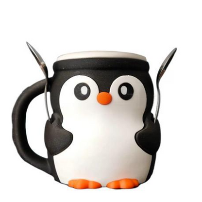 Söpö pingviini jäätelöpikarin pidike