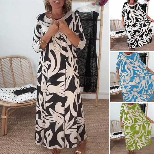 Naisten Elegantti Väljä Pyöreäkauluksinen Painettu Mekko