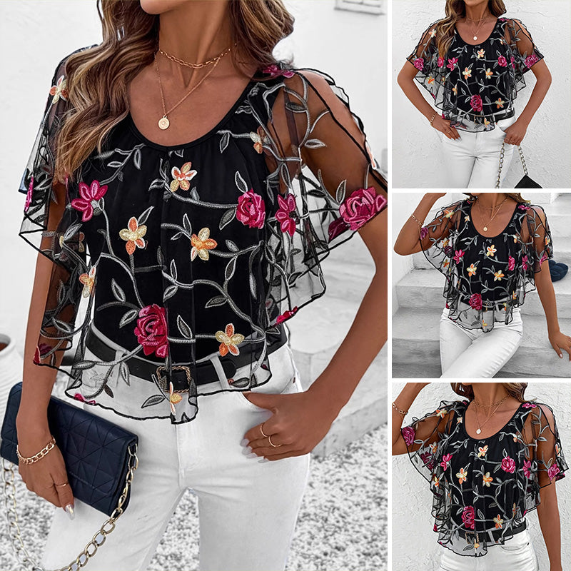 Naisten Printtikuvioinen Mesh-Patchwork Toppi