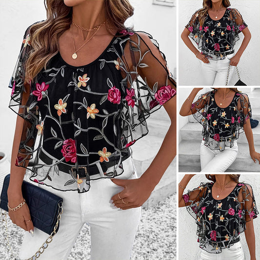 Naisten Printtikuvioinen Mesh-Patchwork Toppi