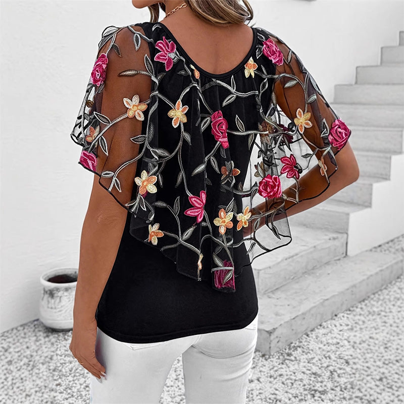 Naisten Printtikuvioinen Mesh-Patchwork Toppi