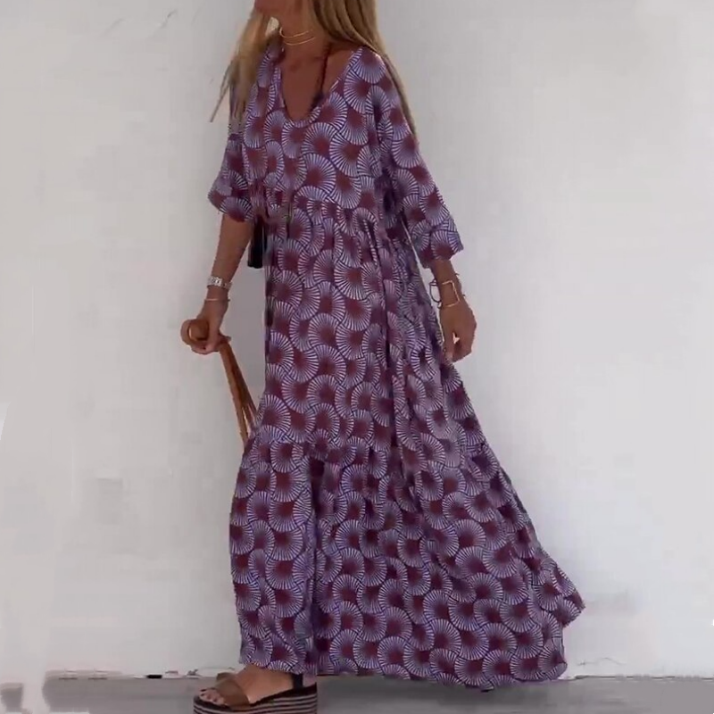 Geometrisesti Painettu Pluskoko 3/4-Hihainen Mekko
