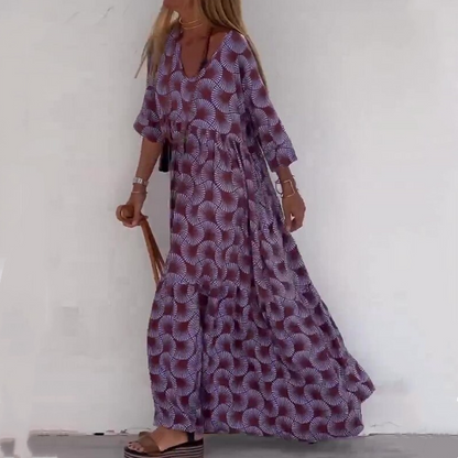 Geometrisesti Painettu Pluskoko 3/4-Hihainen Mekko