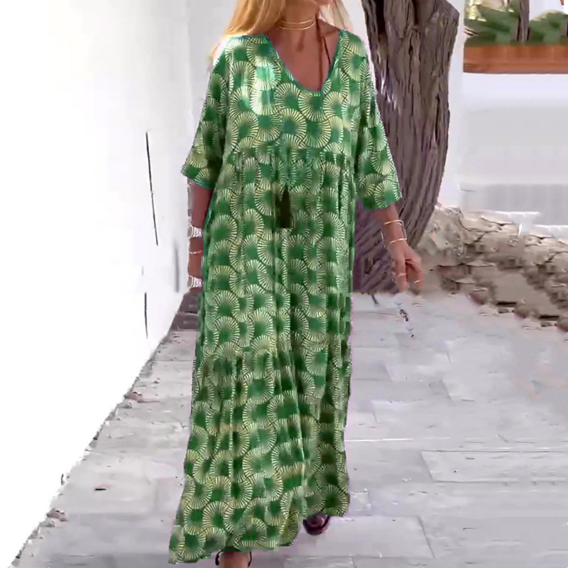 Geometrisesti Painettu Pluskoko 3/4-Hihainen Mekko