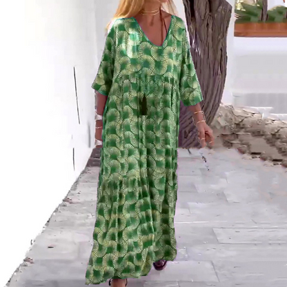 Geometrisesti Painettu Pluskoko 3/4-Hihainen Mekko