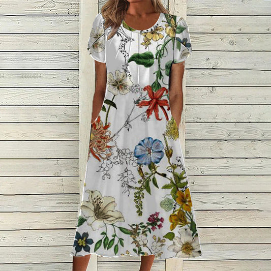 Naisten Elegantti Mekko Painokuvioinnilla ja Pyöreällä Pääntiellä
