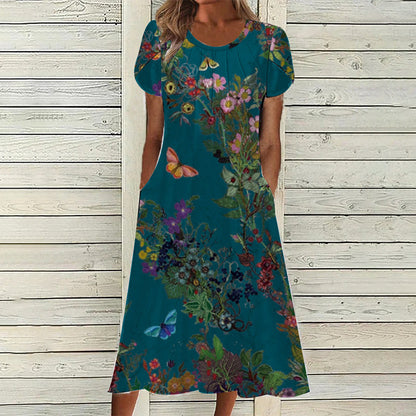 Naisten Elegantti Mekko Painokuvioinnilla ja Pyöreällä Pääntiellä