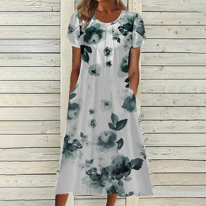 Naisten Elegantti Mekko Painokuvioinnilla ja Pyöreällä Pääntiellä