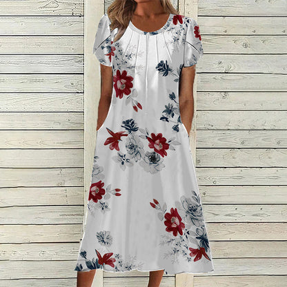 Naisten Elegantti Mekko Painokuvioinnilla ja Pyöreällä Pääntiellä