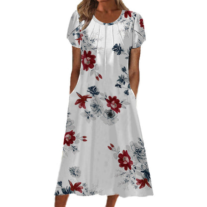 Naisten Elegantti Mekko Painokuvioinnilla ja Pyöreällä Pääntiellä
