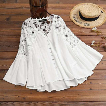 Boho Chic V-aukkoinen kukkakuvioinen pitsipusero