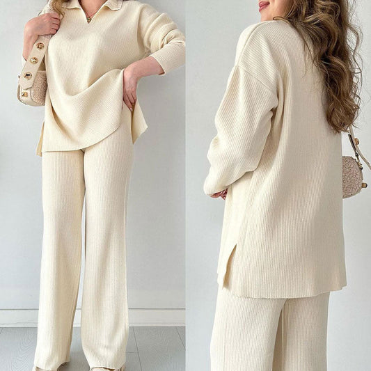 Rento V-aukollinen Halkiollinen Neulottu Kaksiosainen Setti - Vaivaton Eleganssi Jokaiseen Tilaisuuteen