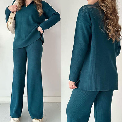Rento V-aukollinen Halkiollinen Neulottu Kaksiosainen Setti - Vaivaton Eleganssi Jokaiseen Tilaisuuteen