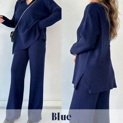 Rento V-aukollinen Halkiollinen Neulottu Kaksiosainen Setti - Vaivaton Eleganssi Jokaiseen Tilaisuuteen