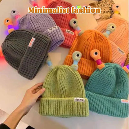 ✨Talvivanhempi-lapsi söpö hehkuva pieni hirviöneulottu hattu ✨
