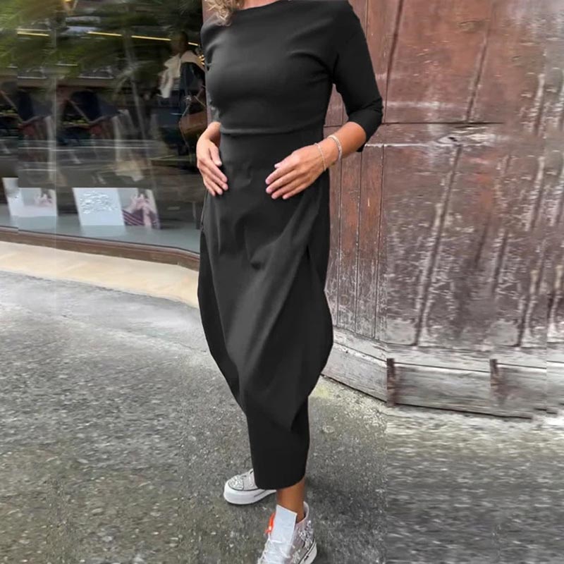 Naisten Yksinkertainen Eleganttinen Pitkähihainen Mekko Taskuilla