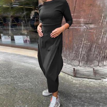 Naisten Yksinkertainen Eleganttinen Pitkähihainen Mekko Taskuilla